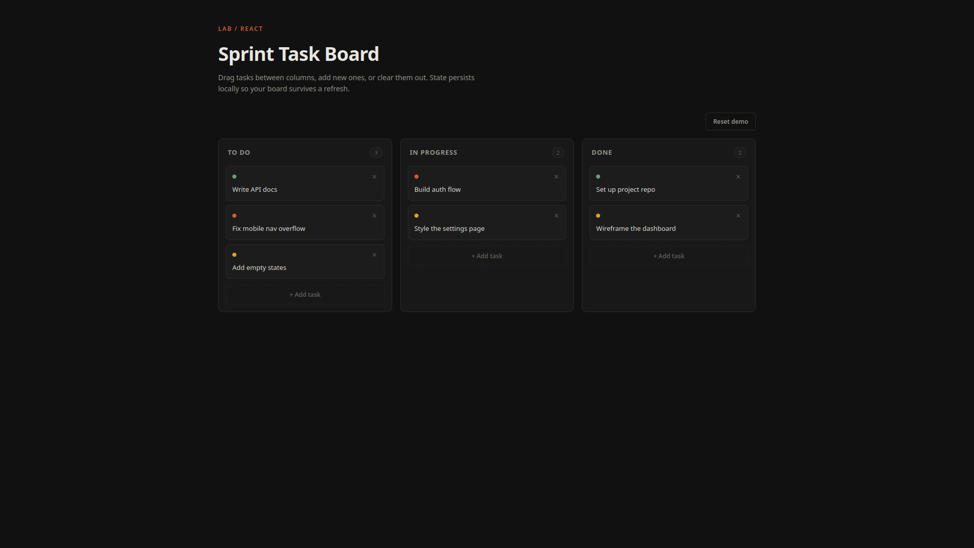 sprint task board screenshot